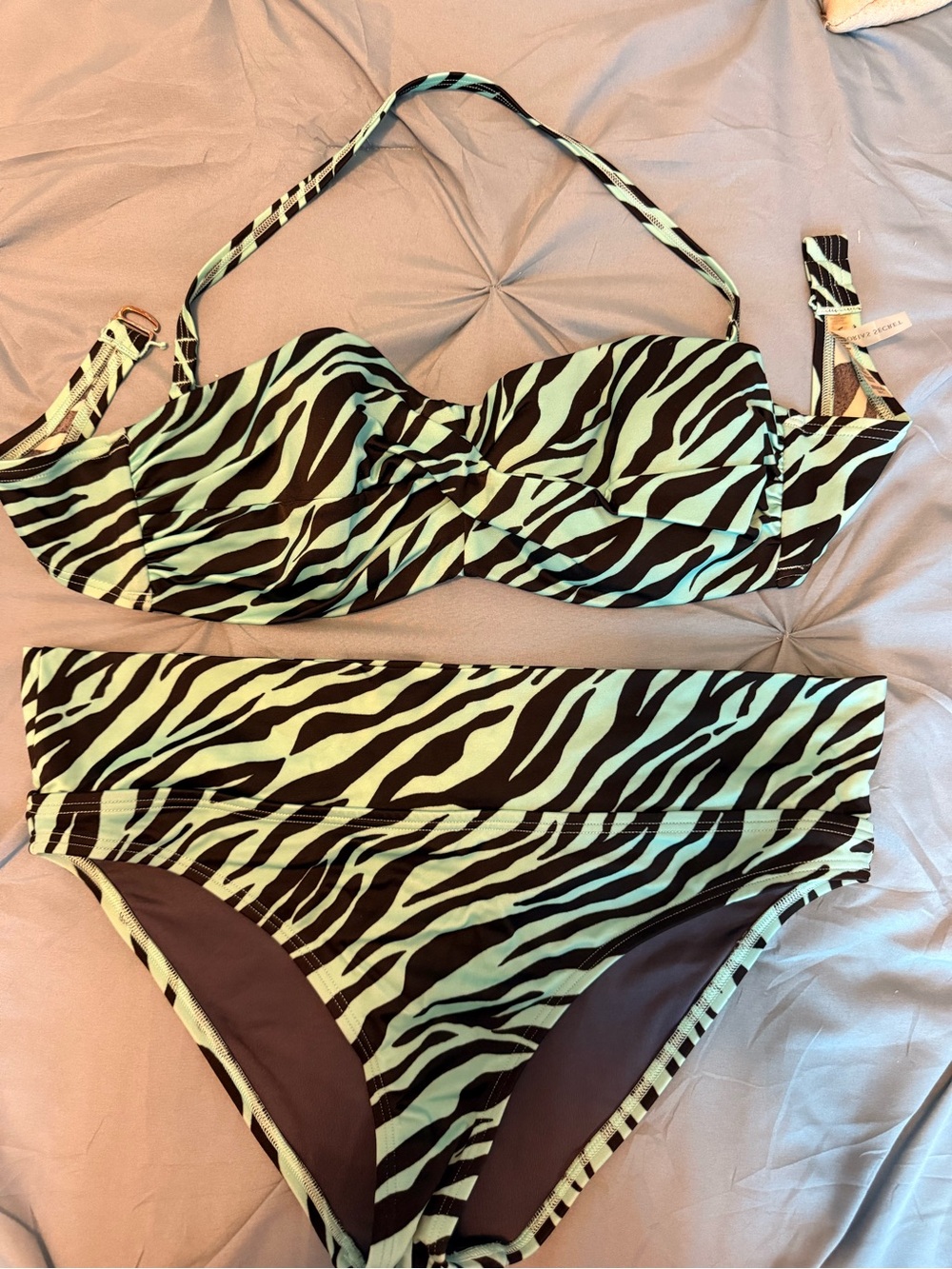Victoria's Secret Mint Green and Black Zebra Bikini Set- top 36C, bottom Medium